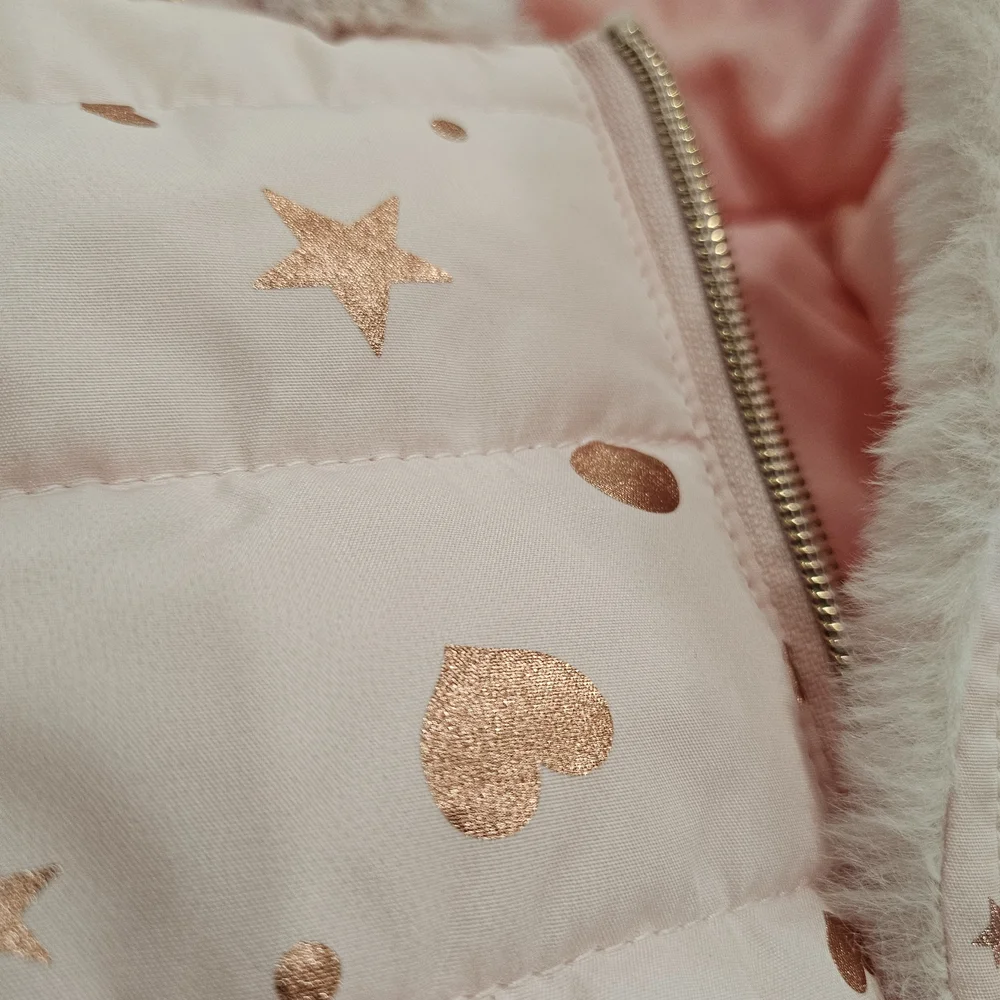 Rothschild Baby Girls Foil Print Zip Up‎ Pram Snowsuit Bib 3-6 Months Faux Fur